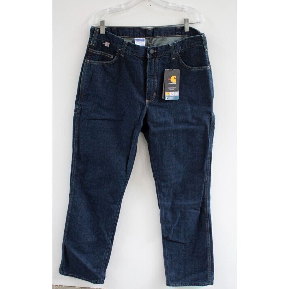 NWT Carhartt FR 35x32 Flame Resistant Relaxed Fit Rugged Flex Denim Blue Jeans